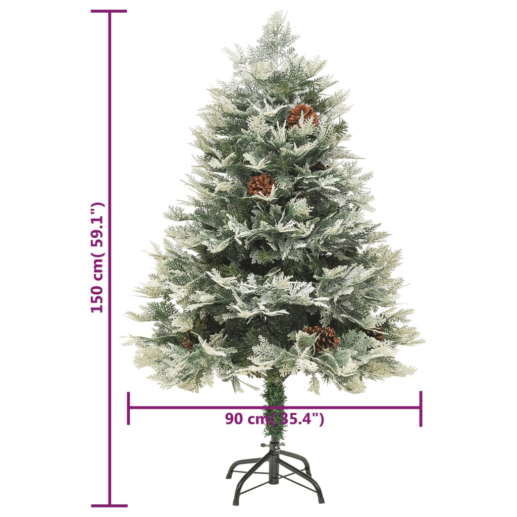 juletræ med grankogler og lys PVC og PE 150 cm grøn