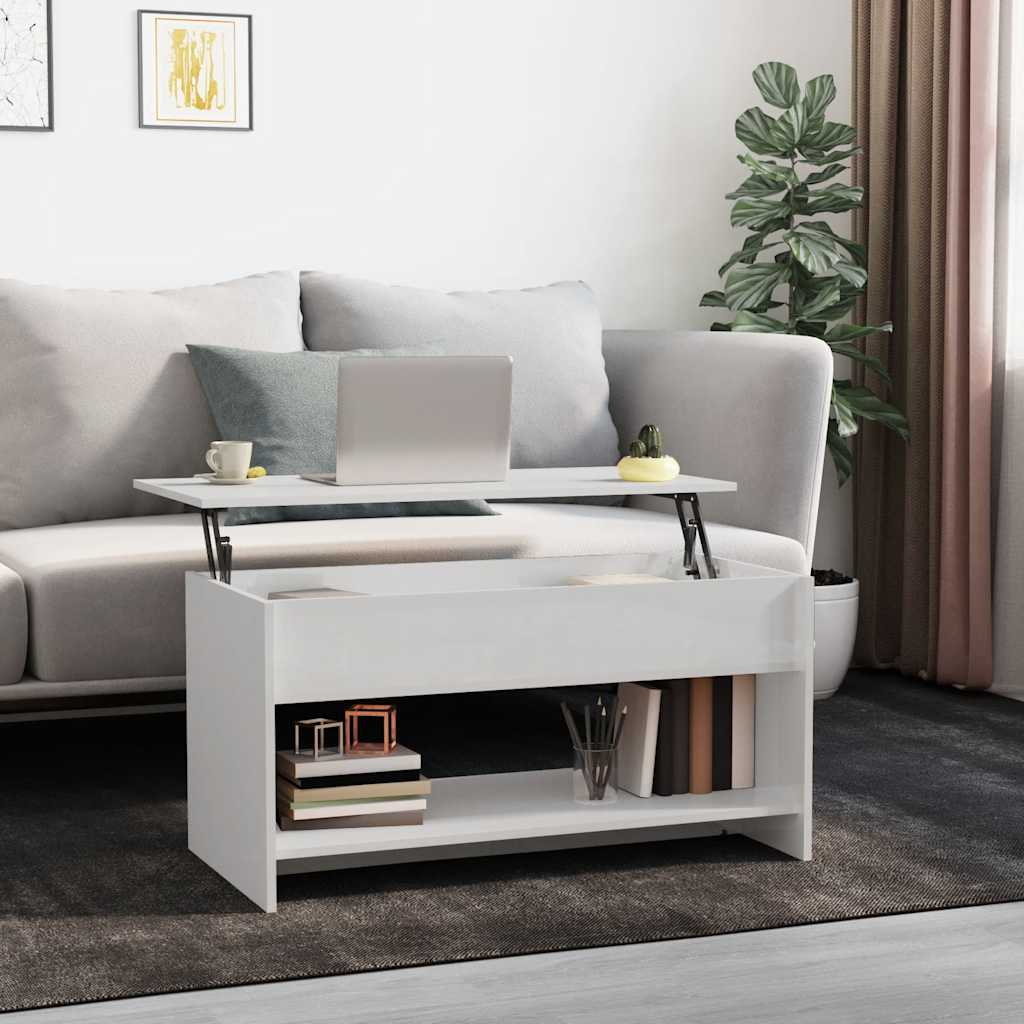 sofabord 102x50x52,5 cm konstrueret træ hvid højglans