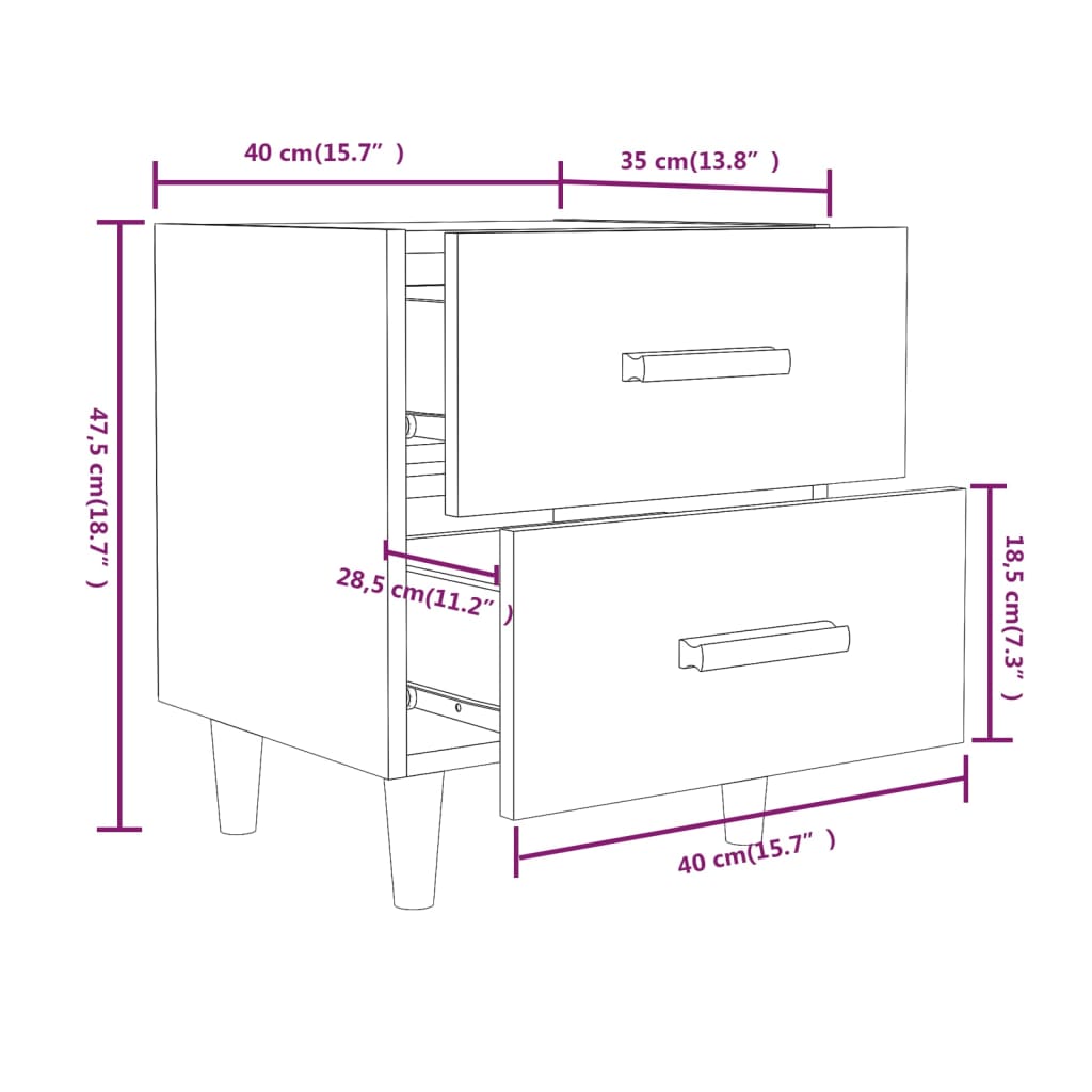 sengeborde 40x35x47,5 cm 2 stk. hvid