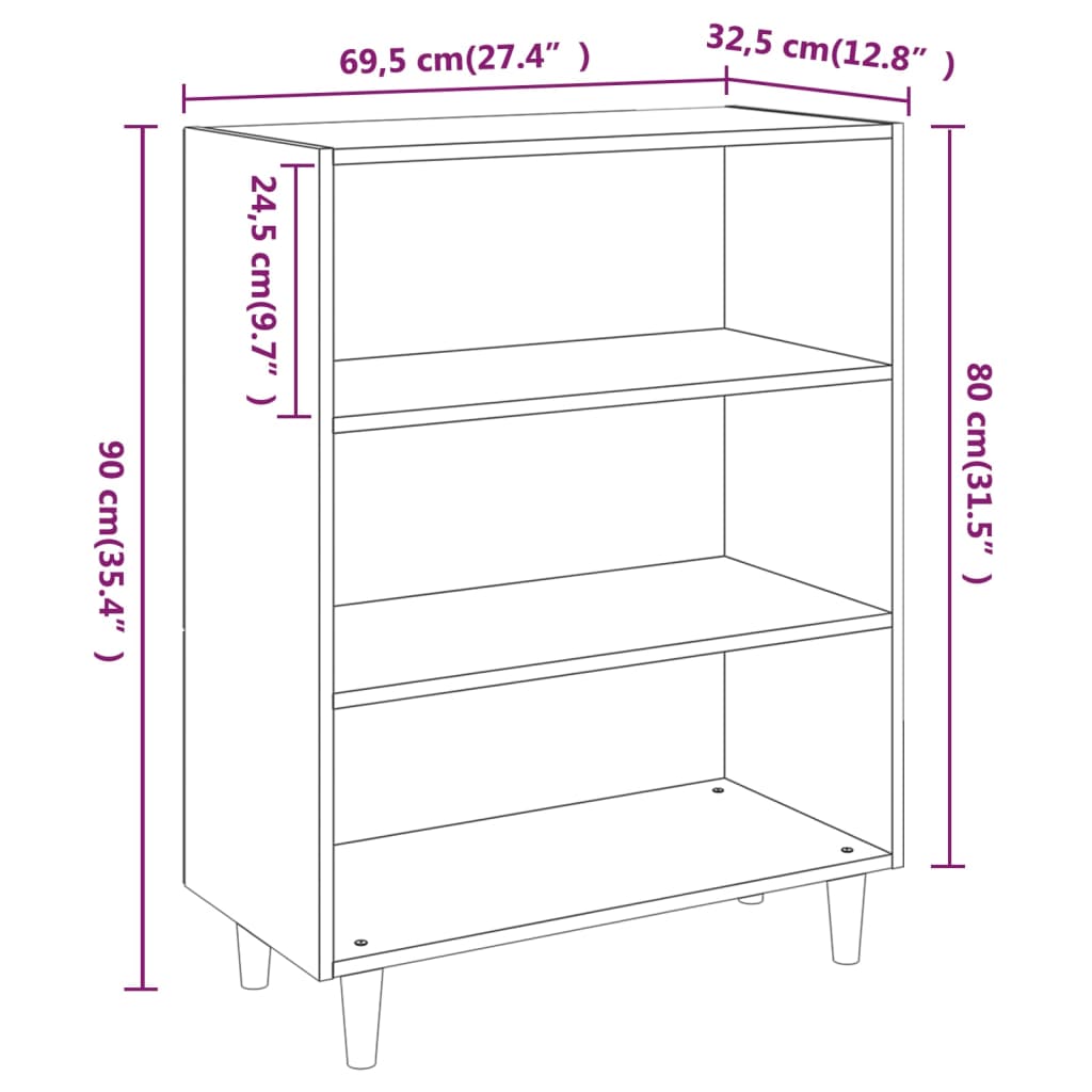 skænk 69,5x32,5x90 cm konstrueret træ hvid højglans