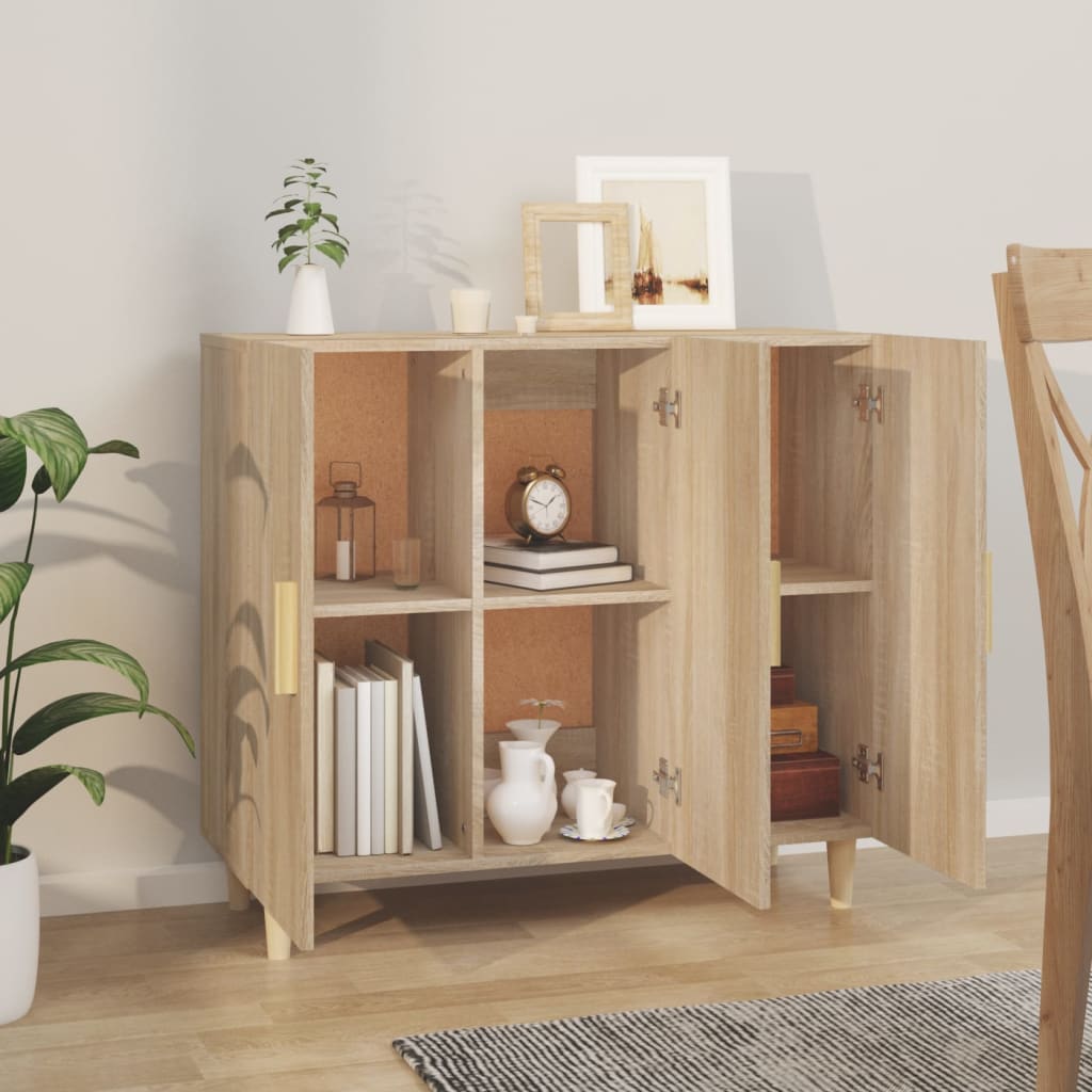 skab 90x34x80 cm konstrueret træ røget egetræsfarve