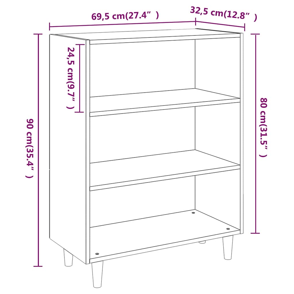 skænk 69,5x32,5x90 cm konstrueret træ røget egetræsfarve