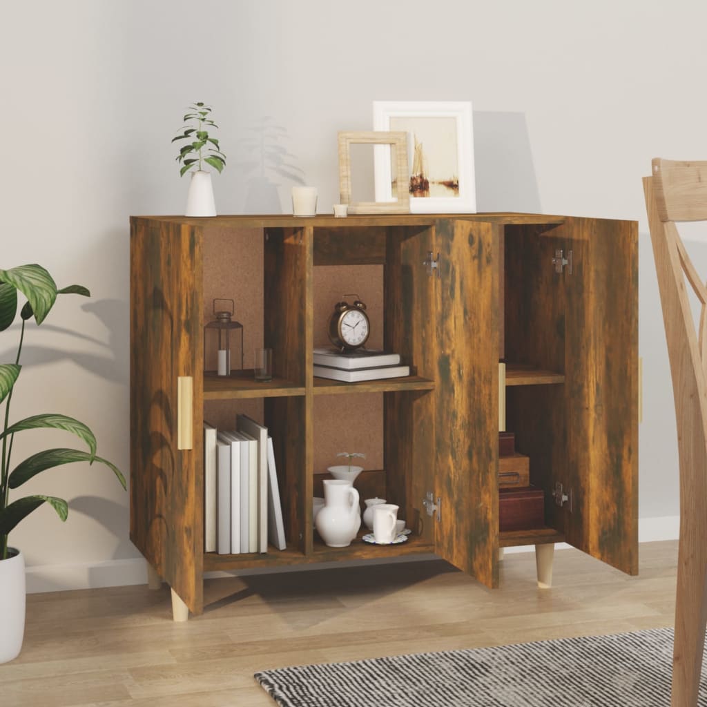 skab 90x34x80 cm konstrueret træ røget egetræsfarve