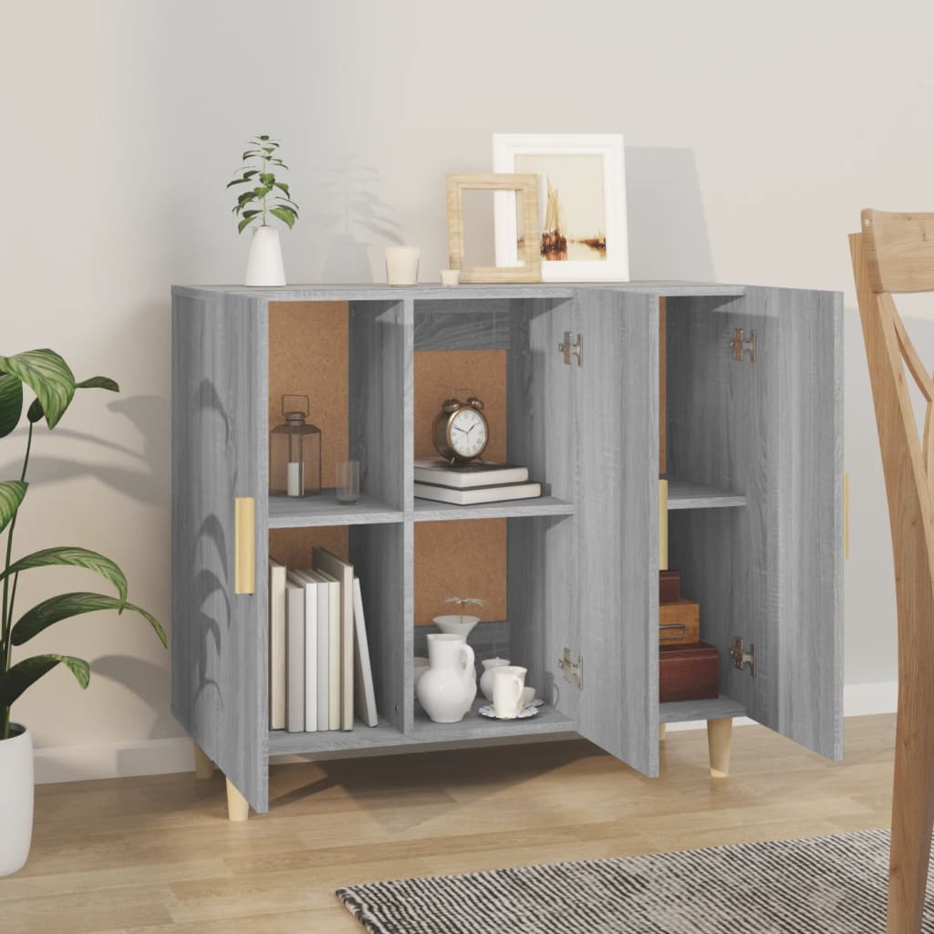 skab 90x34x80 cm konstrueret træ grå sonoma-eg