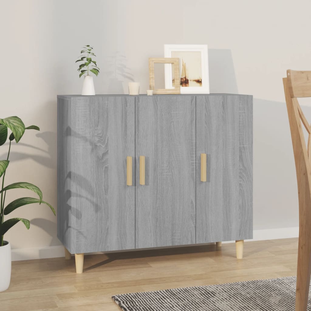 skab 90x34x80 cm konstrueret træ grå sonoma-eg