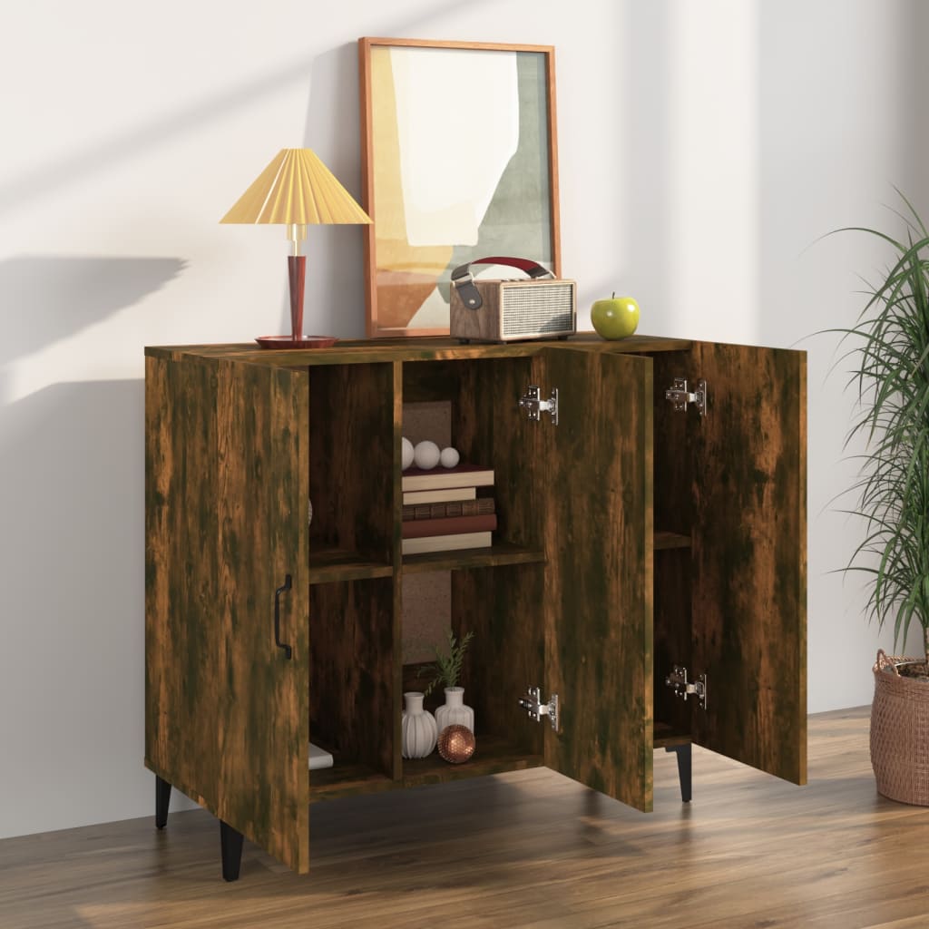 skab 90x34x80 cm konstrueret træ røget egetræsfarve