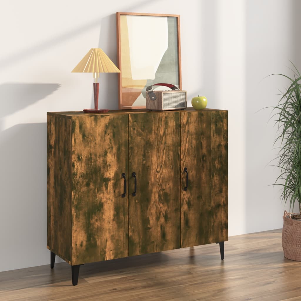 skab 90x34x80 cm konstrueret træ røget egetræsfarve