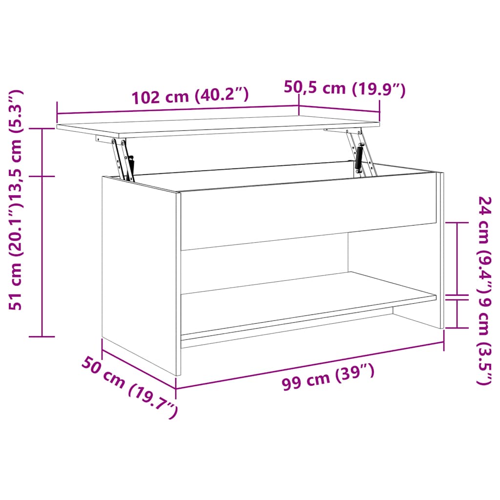 sofabord 102x50x52,5 cm konstrueret træ grå sonoma-eg