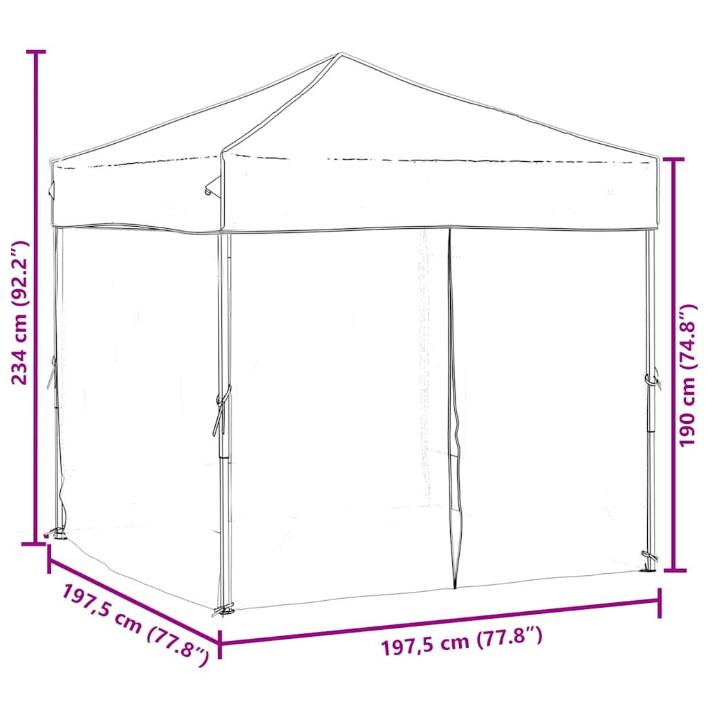 foldbart festtelt med sidevægge 2x2 m cremefarvet