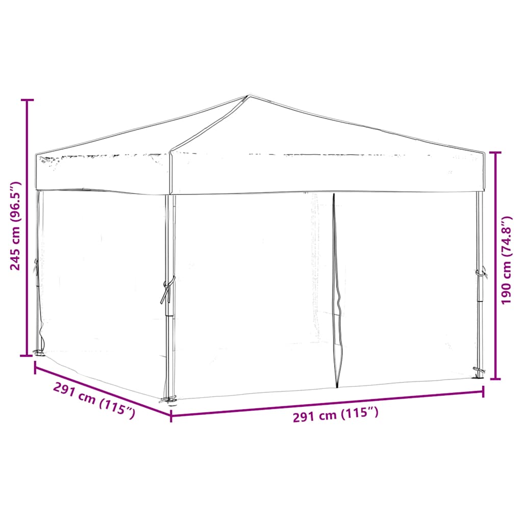 foldbart festtelt med sidevægge 2x2 m sort
