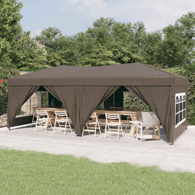 foldbart festtelt med sidevægge 3x6 m gråbrun
