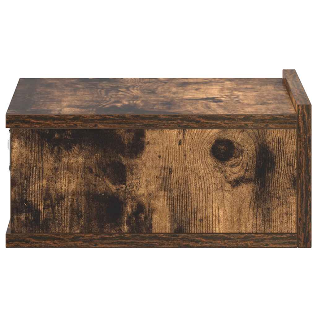 væghængt natbord 40x30x15 cm konstrueret træ røget egetræ
