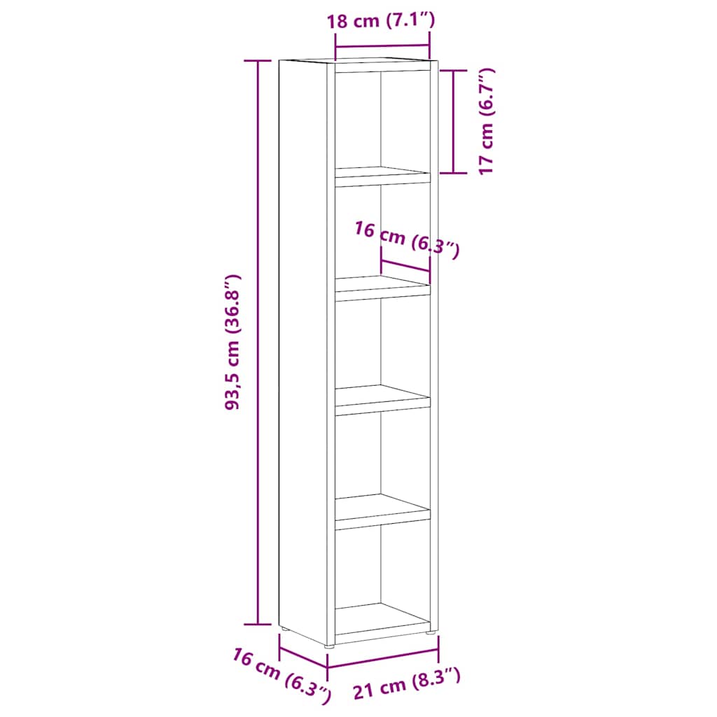 cd-reoler 2 stk. 21x16x93,5 cm konstrueret træ grå sonoma-eg