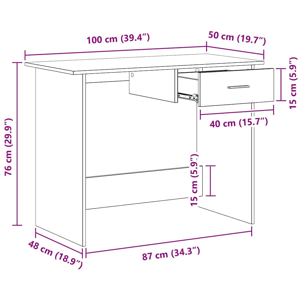 skrivebord 100x50x76 cm konstrueret træ røget egetræsfarve
