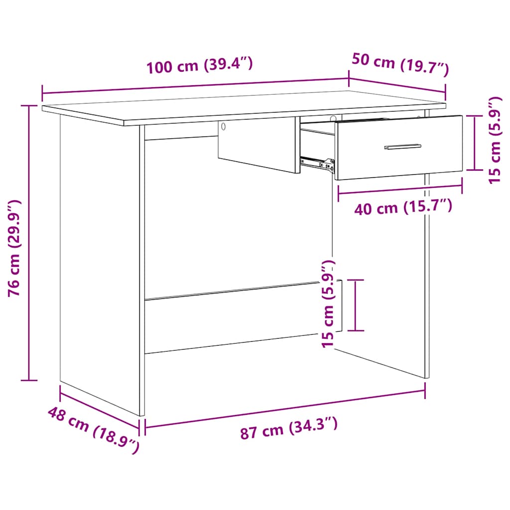 skrivebord 100x50x76 cm konstrueret træ grå sonoma-eg