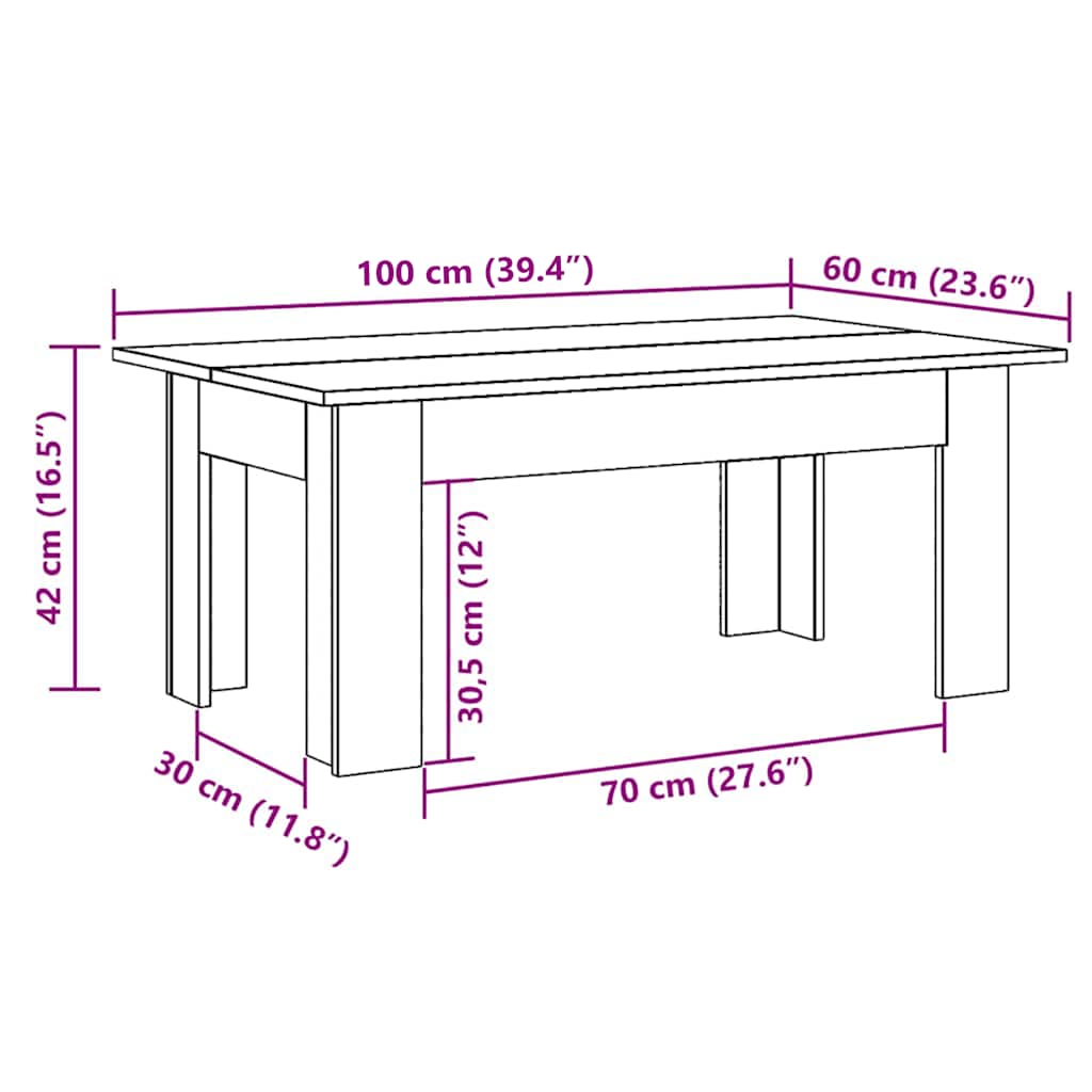 sofabord 100x60x42 cm konstrueret træ røget egetræsfarve