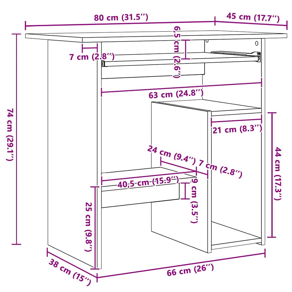 skrivebord 80x45x74 cm konstrueret træ grå sonoma-eg