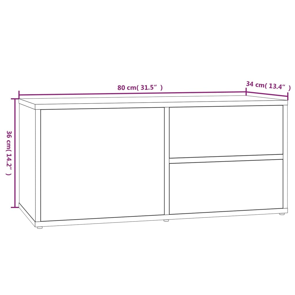 tv-bord 80x34x36 cm konstrueret træ røget egetræsfarve