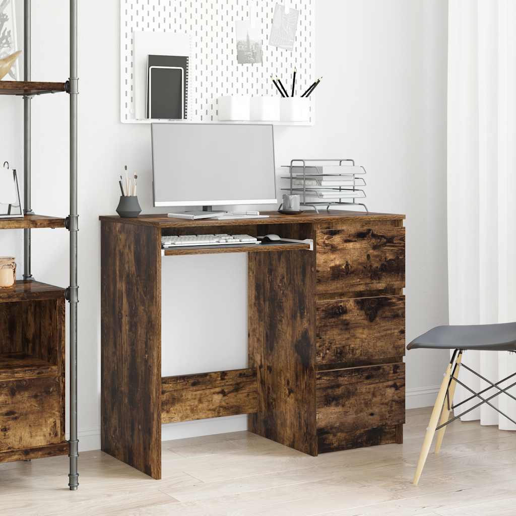 skrivebord 90x45x76 cm konstrueret træ røget egetræsfarve