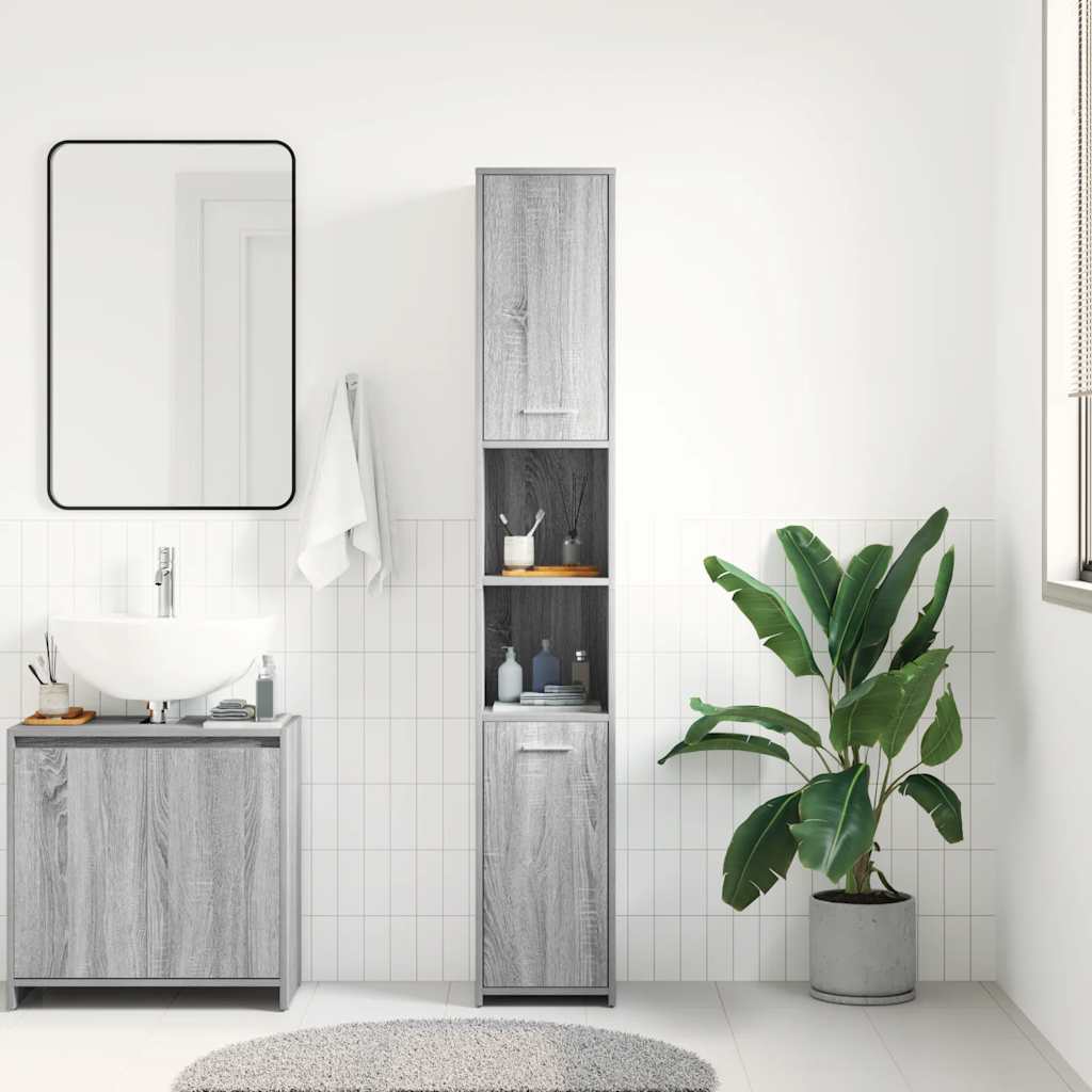 badeværelsesskab 30x30x183,5 cm konstrueret træ grå sonoma-eg