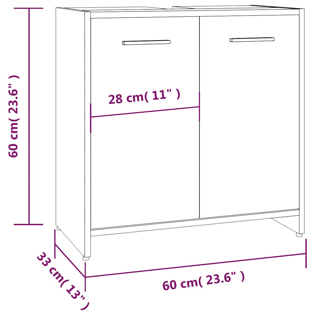 badeværelsesskab 60x33x60 cm konstrueret træ grå sonoma-eg