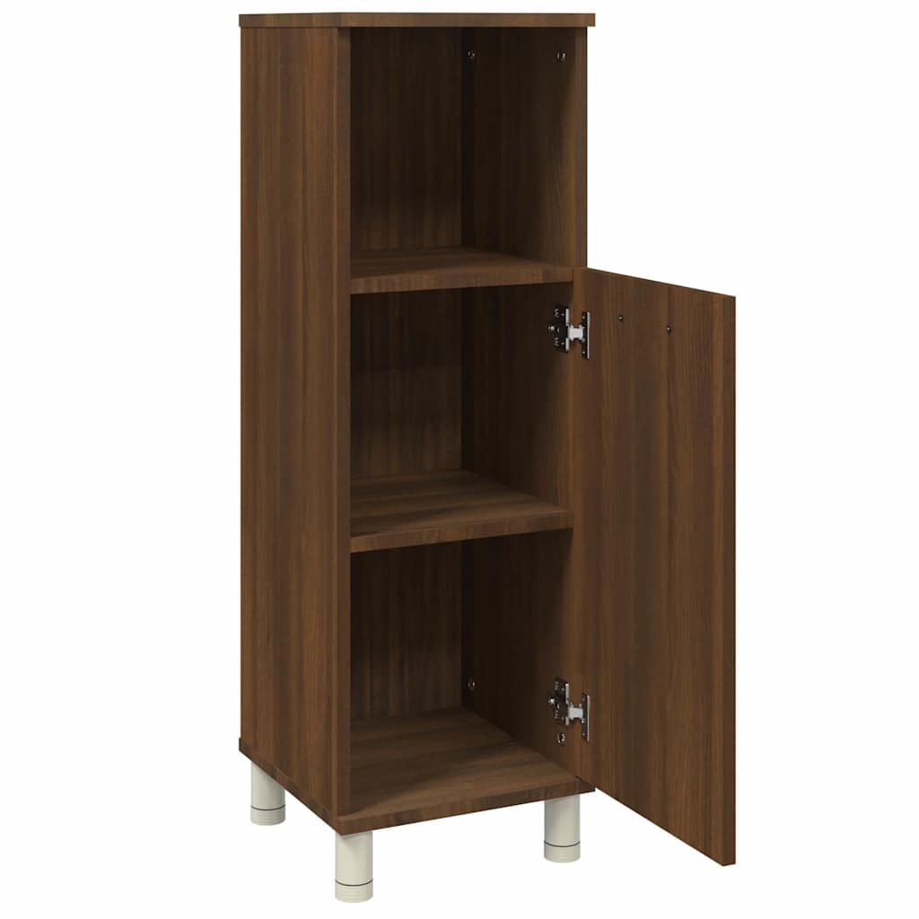 badeværelsesskab 30x30x95 cm konstrueret træ brunt egetræ