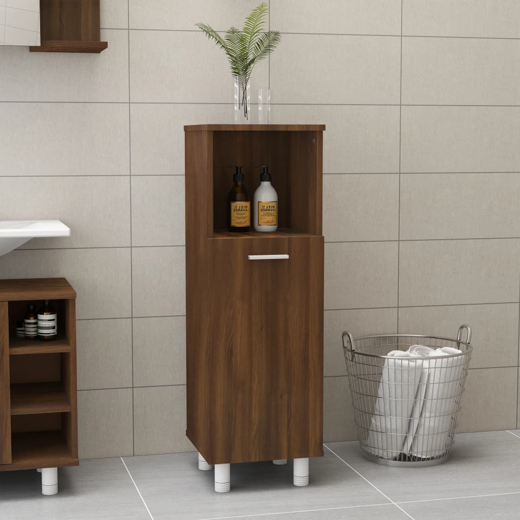 badeværelsesskab 30x30x95 cm konstrueret træ brunt egetræ