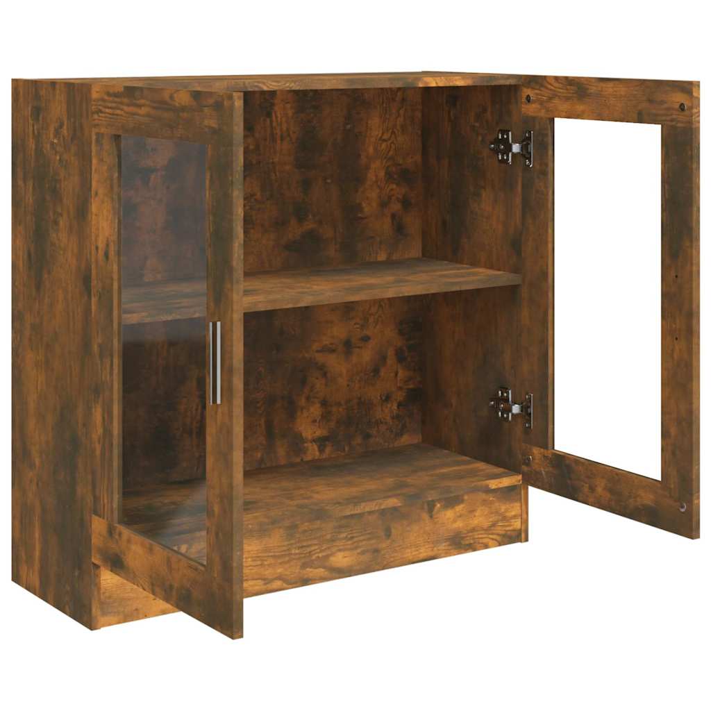 vitrineskab 82,5x30,5x80 cm konstrueret træ røget egetræ