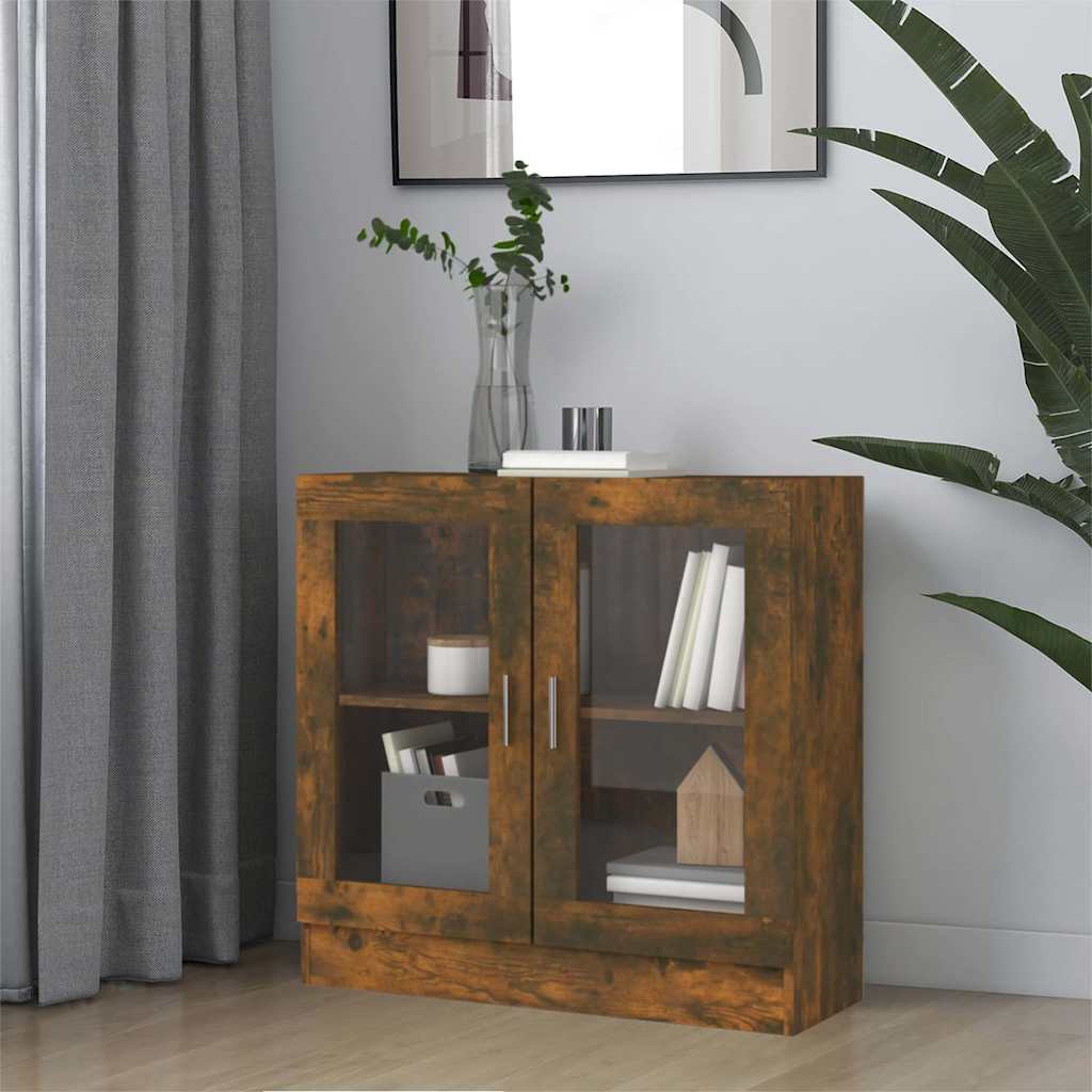 vitrineskab 82,5x30,5x80 cm konstrueret træ røget egetræ