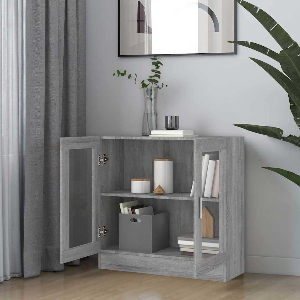 vitrineskab 82,5x30,5x80 cm konstrueret træ grå sonoma-eg