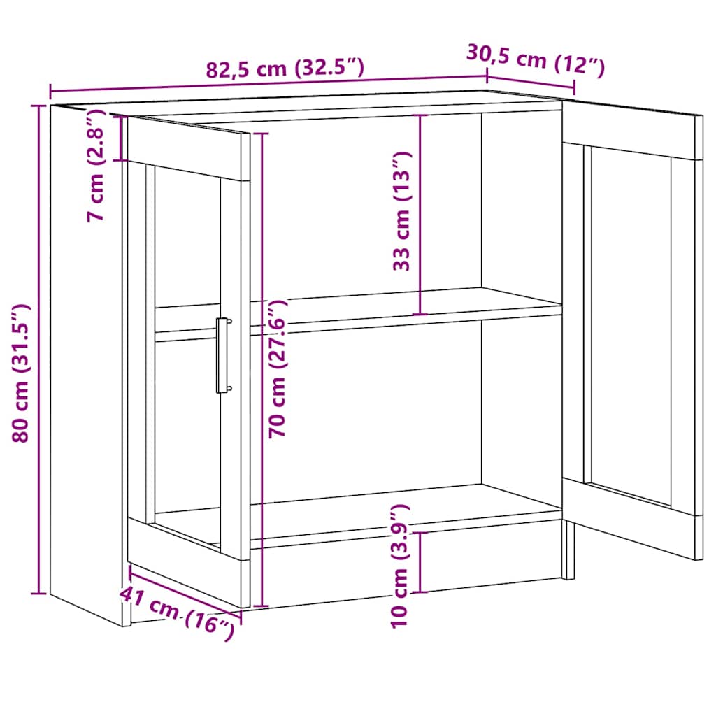 vitrineskab 82,5x30,5x80 cm konstrueret træ grå sonoma-eg