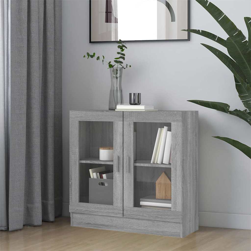 vitrineskab 82,5x30,5x80 cm konstrueret træ grå sonoma-eg