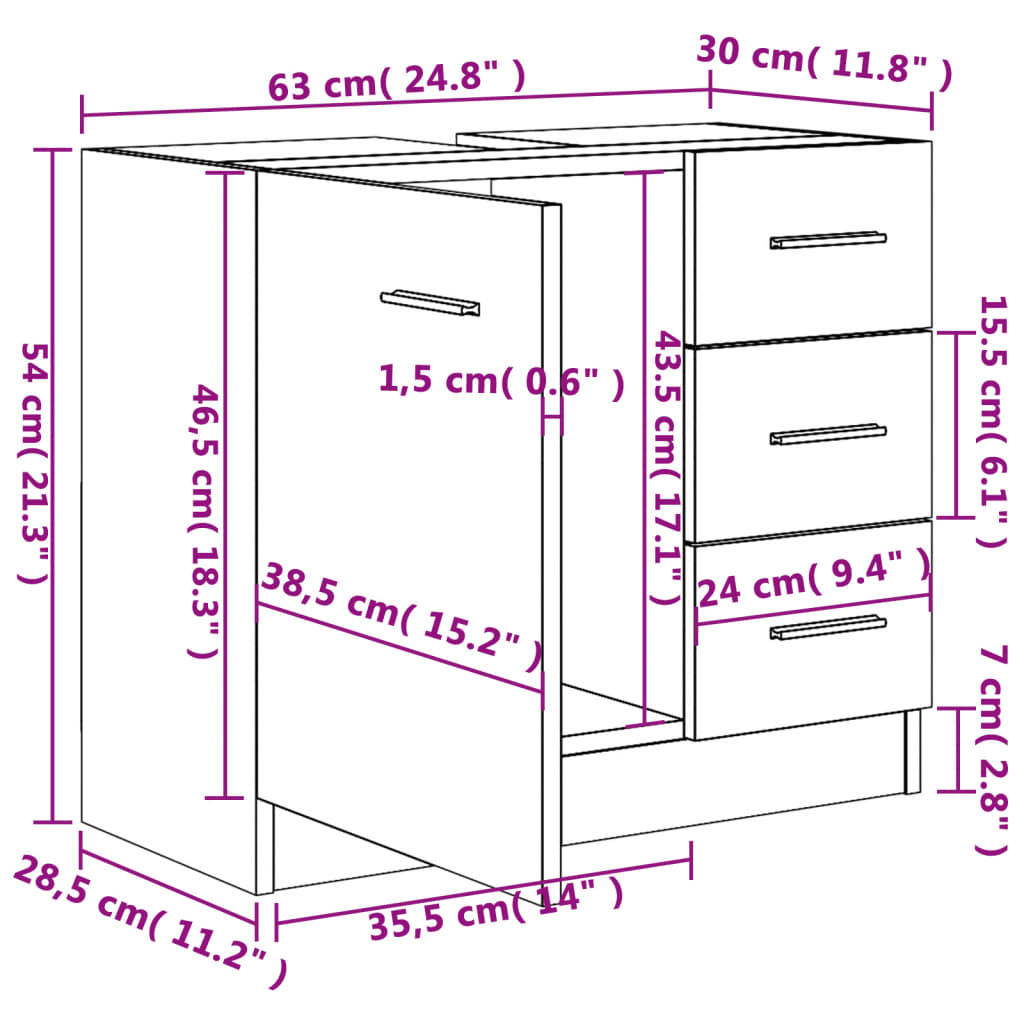 badeværelsesskab 63x30x54 cm konstrueret træ grå sonoma-eg