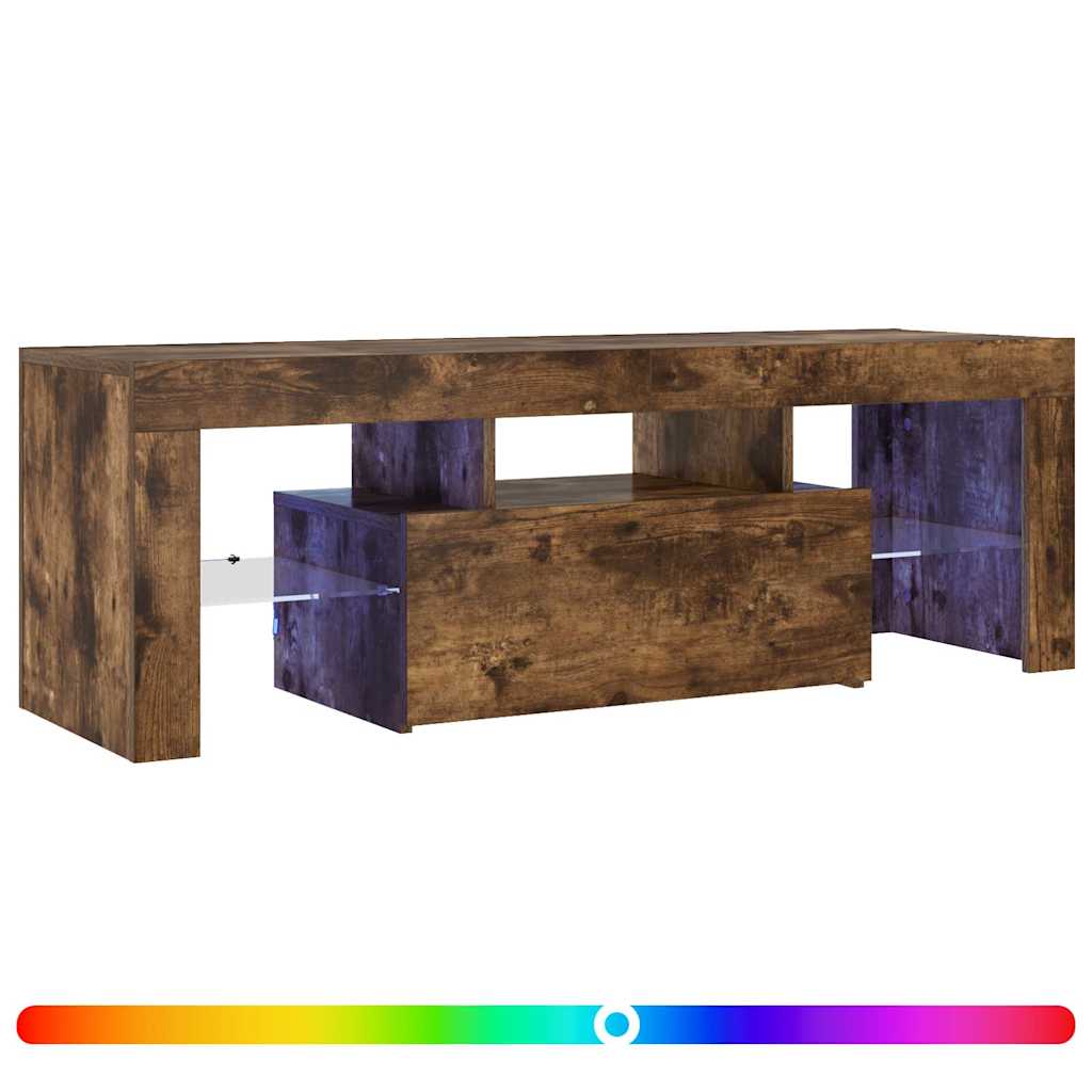 tv-bord med LED-lys 120x35x40 cm røget eg