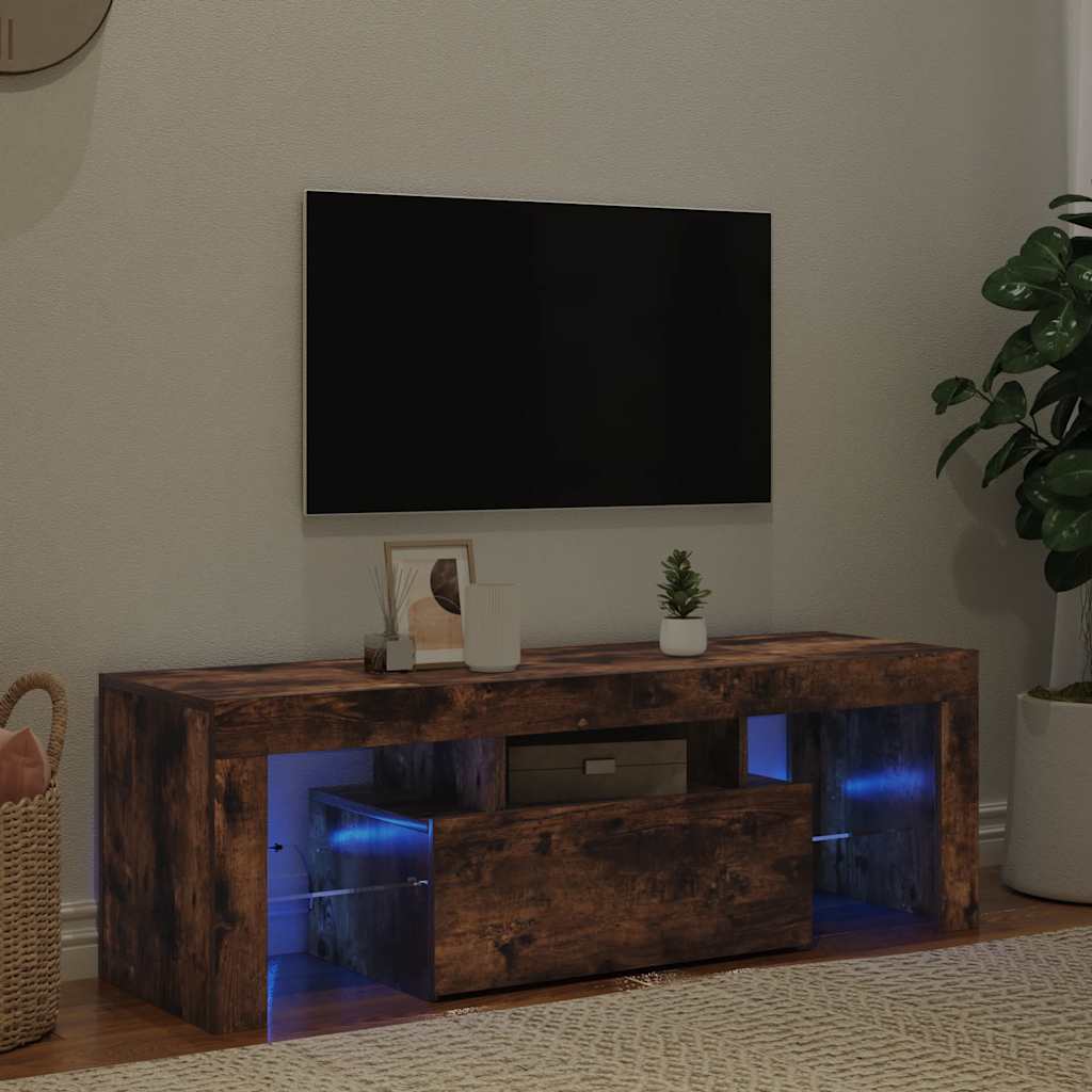 tv-bord med LED-lys 120x35x40 cm røget eg