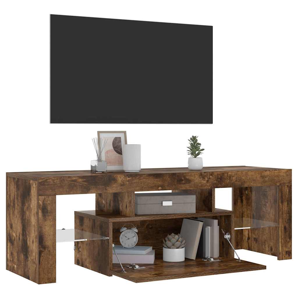 tv-bord med LED-lys 120x35x40 cm røget eg