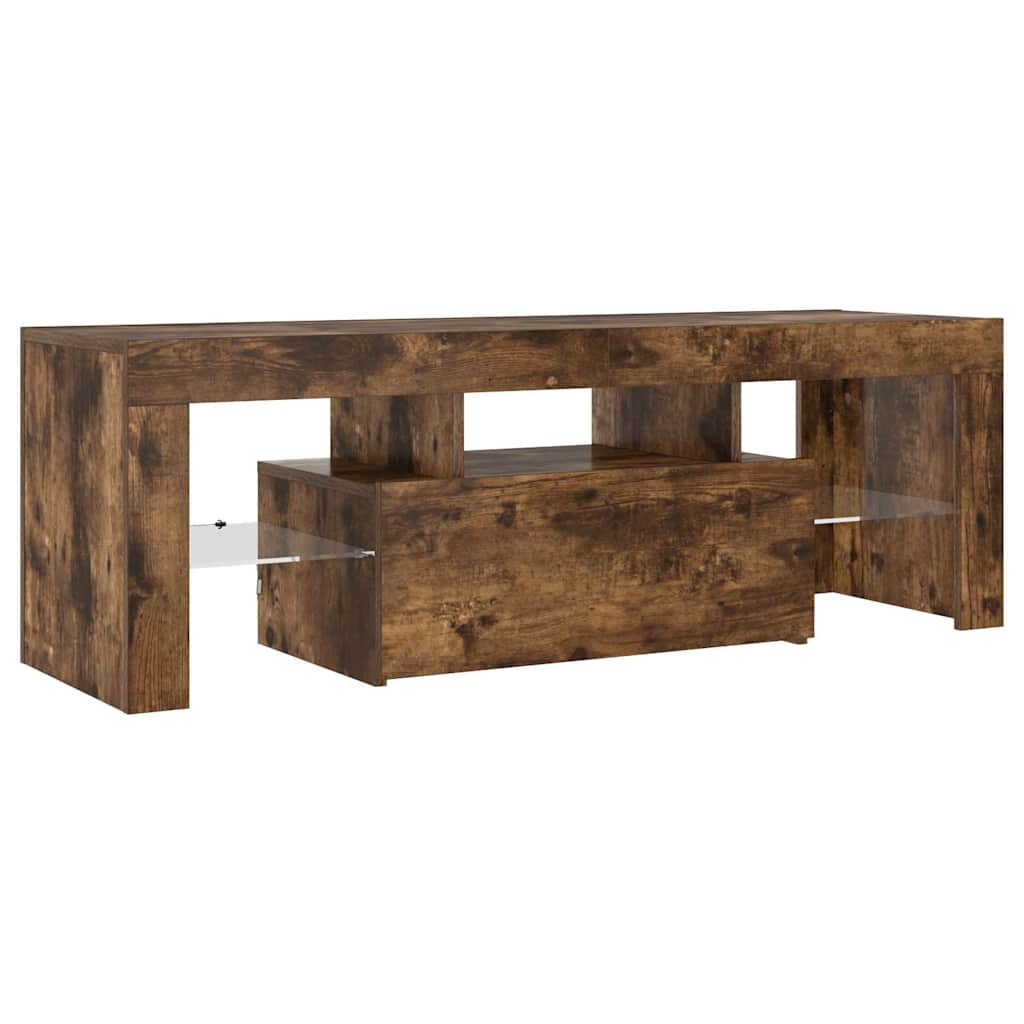 tv-bord med LED-lys 120x35x40 cm røget eg