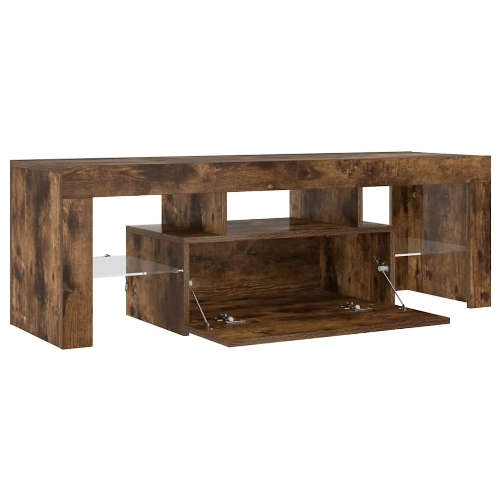 tv-bord med LED-lys 120x35x40 cm røget eg