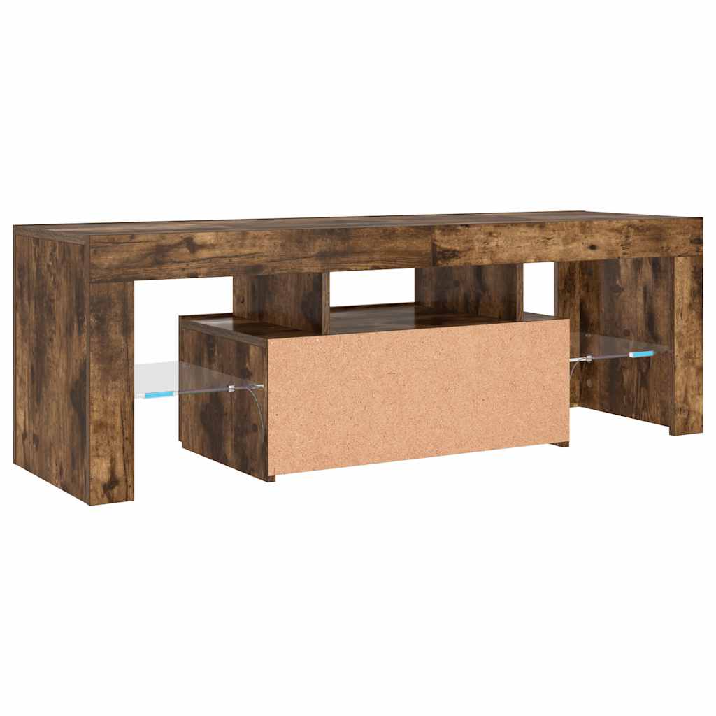 tv-bord med LED-lys 120x35x40 cm røget eg