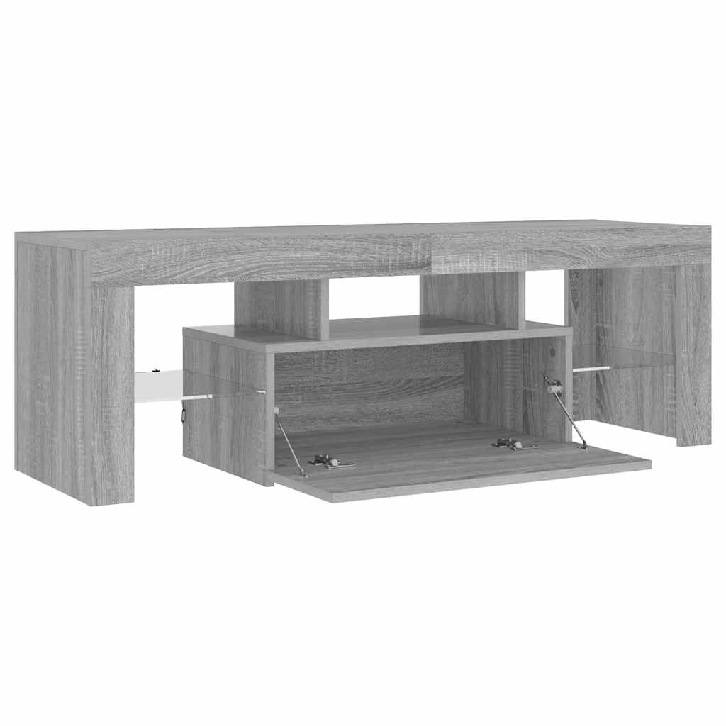 tv-bord med LED-lys 120x35x40 cm grå sonoma-eg