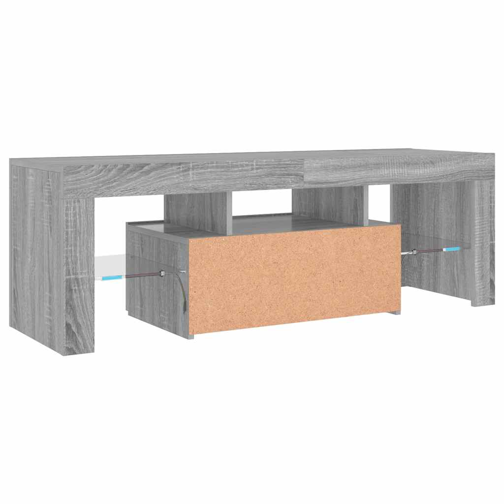 tv-bord med LED-lys 120x35x40 cm grå sonoma-eg