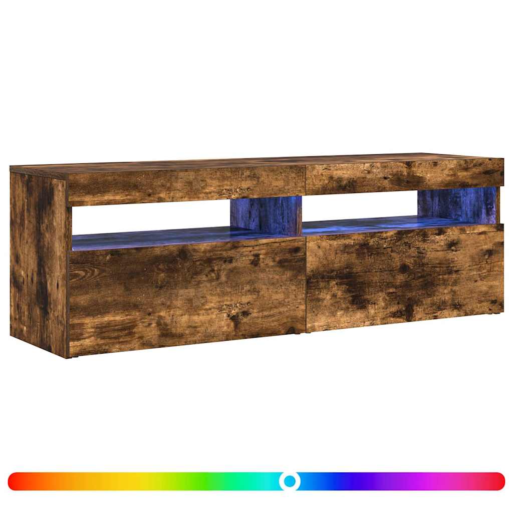 tv-bord med LED-lys 120x35x40 cm røget eg