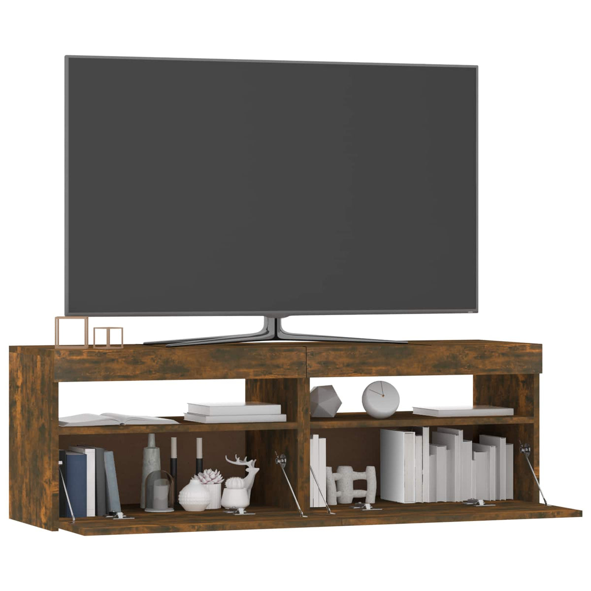 tv-bord med LED-lys 120x35x40 cm røget eg