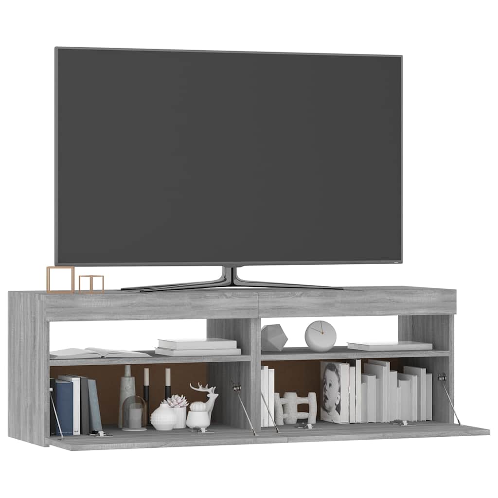 tv-bord med LED-lys 120x35x40 cm grå sonoma-eg