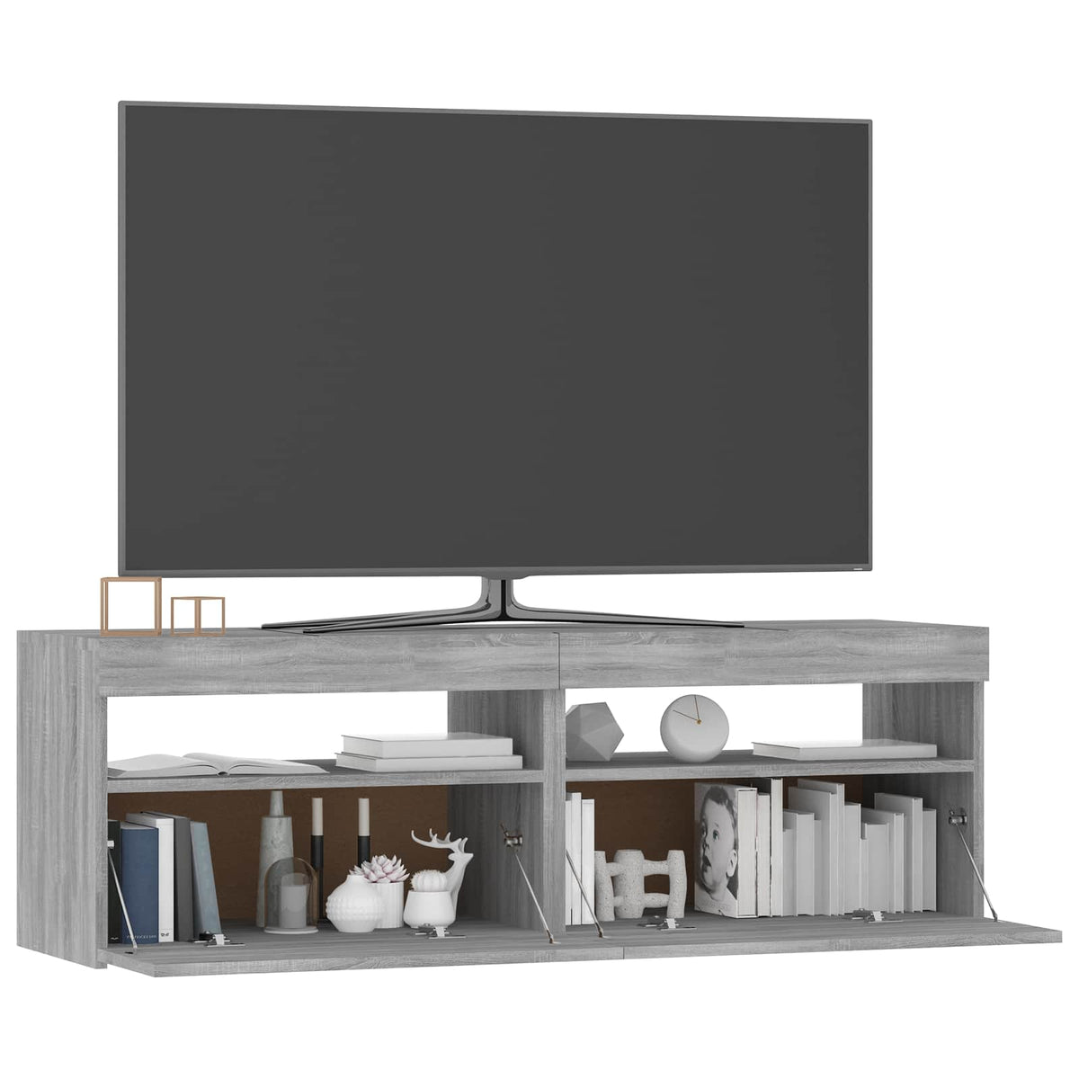 tv-bord med LED-lys 120x35x40 cm grå sonoma-eg