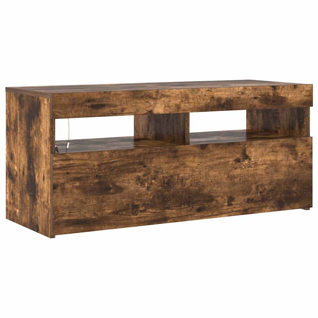 tv-bord med LED-lys 90x35x40 cm røget egetræsfarve