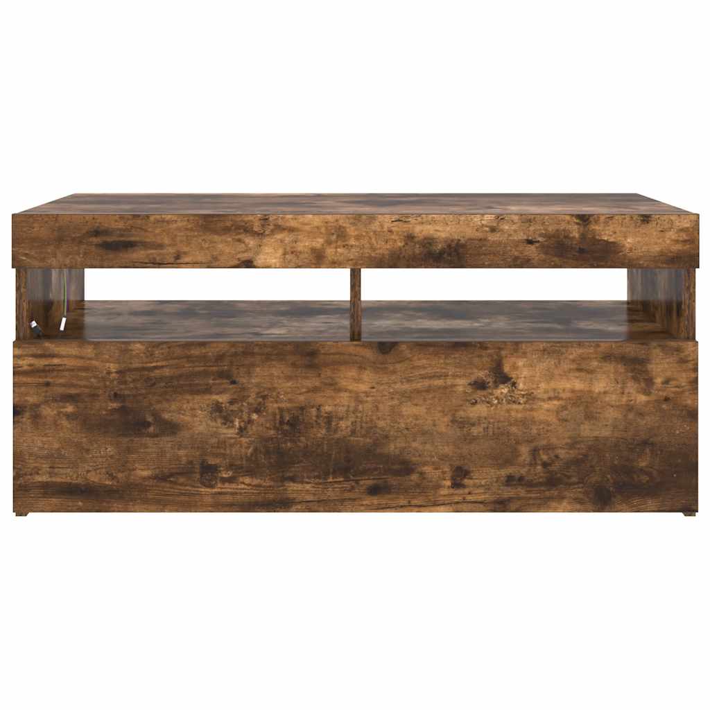 tv-bord med LED-lys 90x35x40 cm røget egetræsfarve