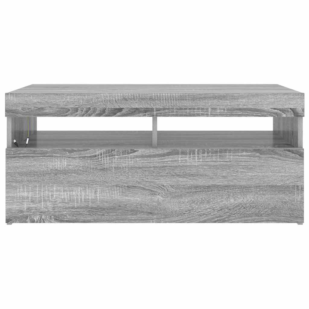 tv-bord med LED-lys 90x35x40 cm grå sonoma-eg