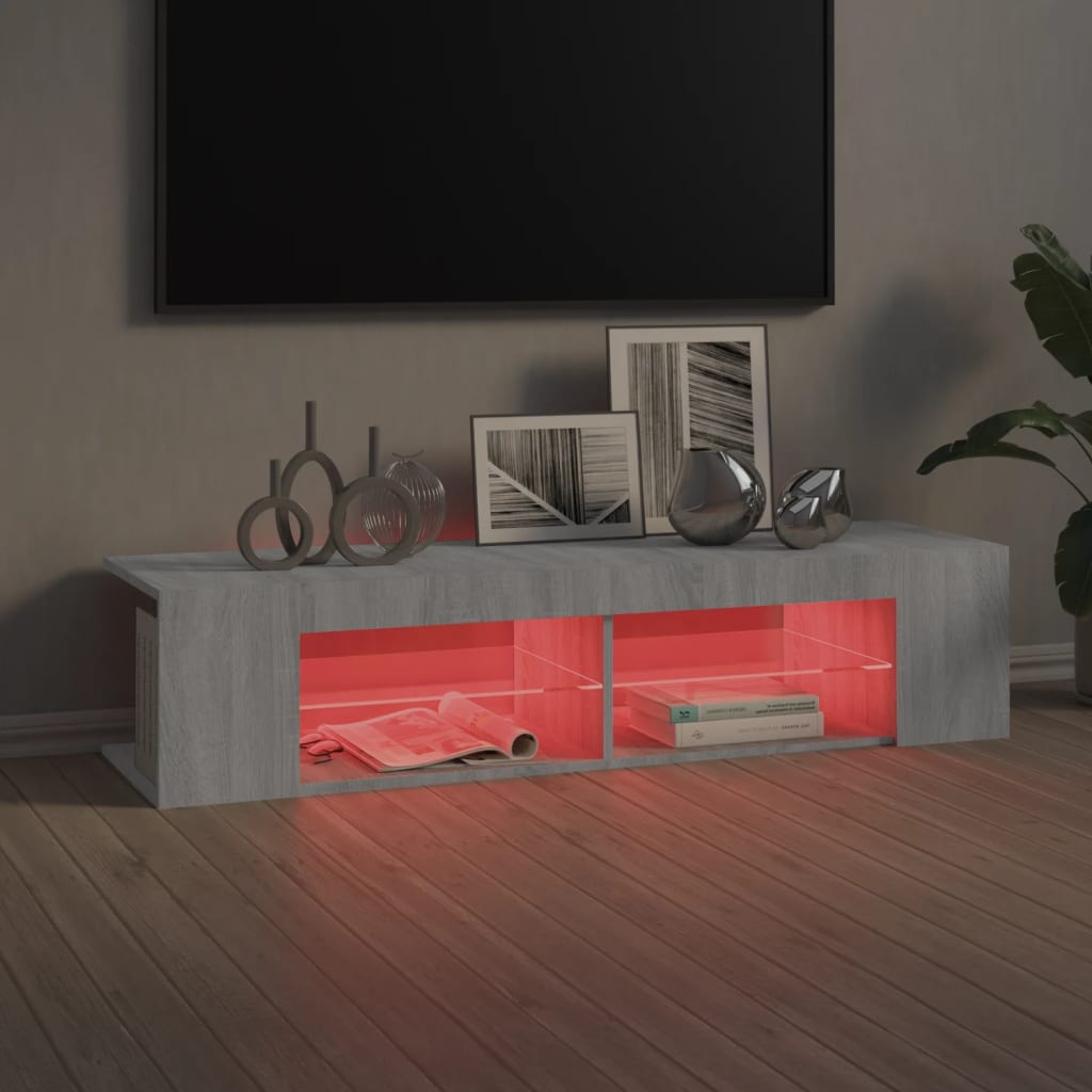 tv-bord med LED-lys 135x39x30 cm grå sonoma-eg