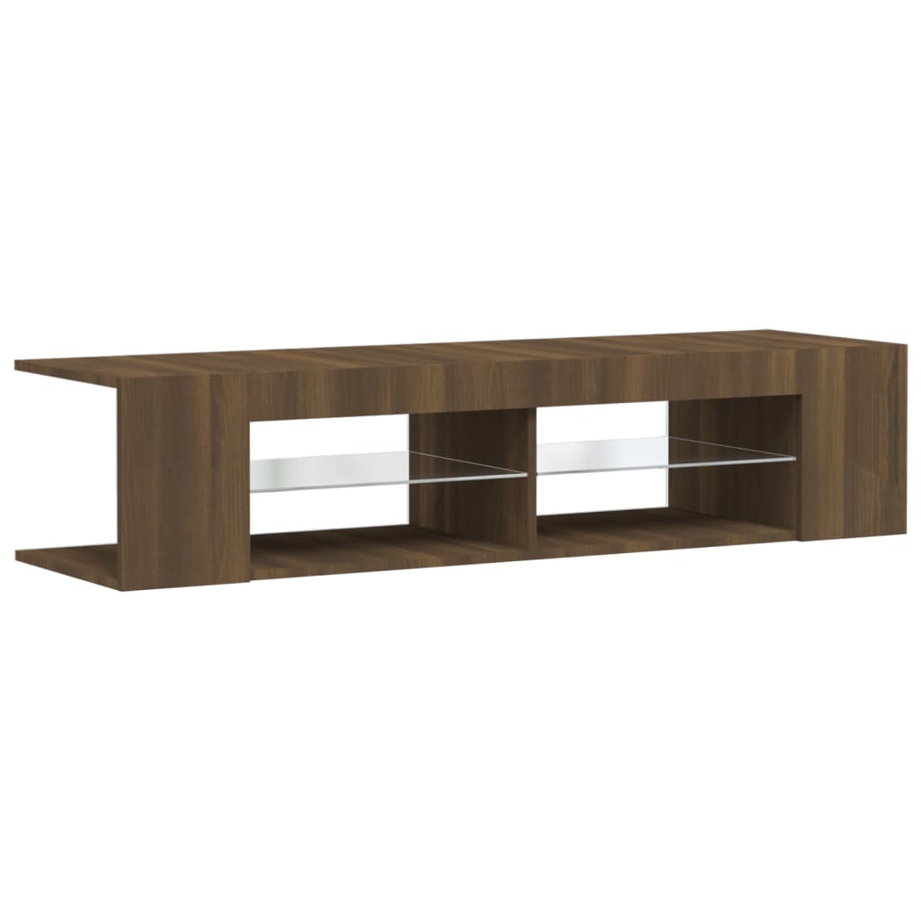 tv-bord med LED-lys 135x39x30 cm brun eg